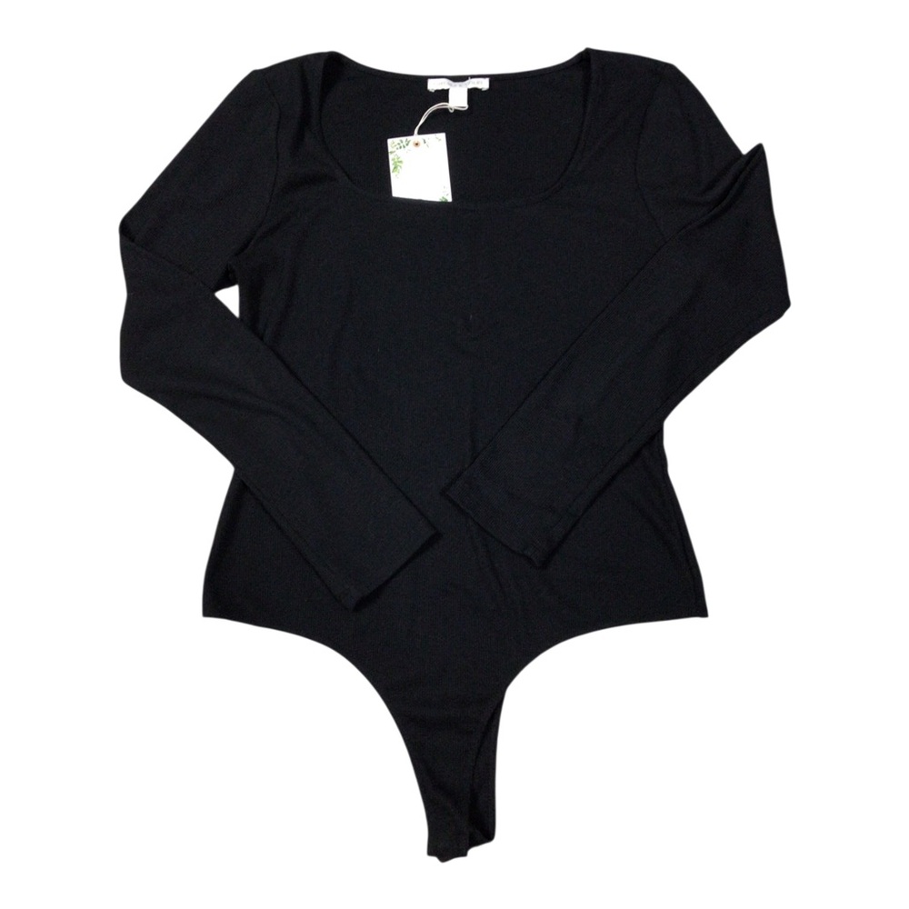 NWT Chelsea & Violet Black Long-Sleeve Scoop Neck Bodysuit Top Large
